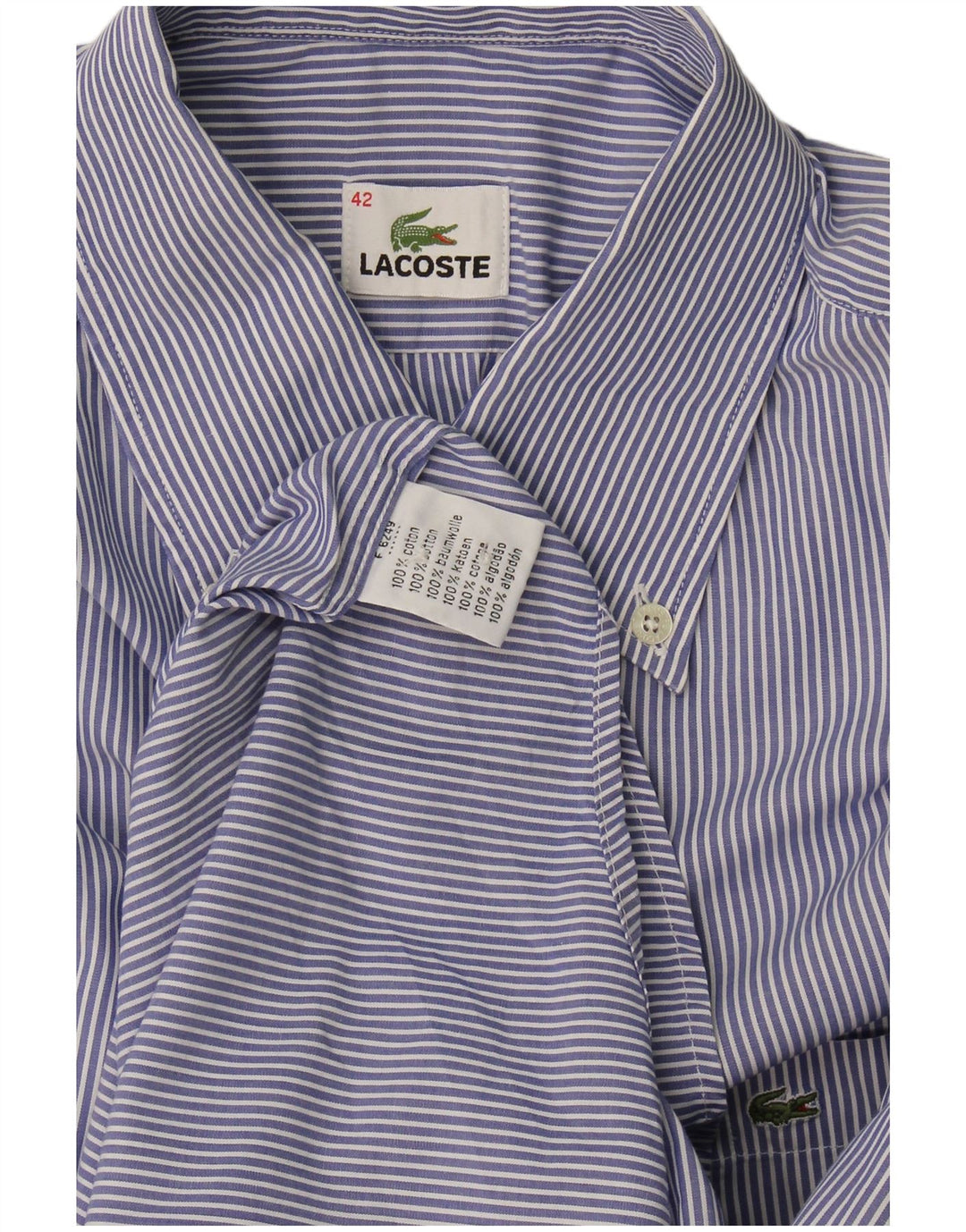 Camisa masculina Lacoste tamanho 42 grande algodão listrado azul