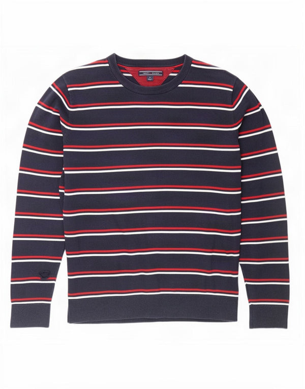 Suéter masculino Tommy Hilfiger com gola redonda listrado azul marinho médio