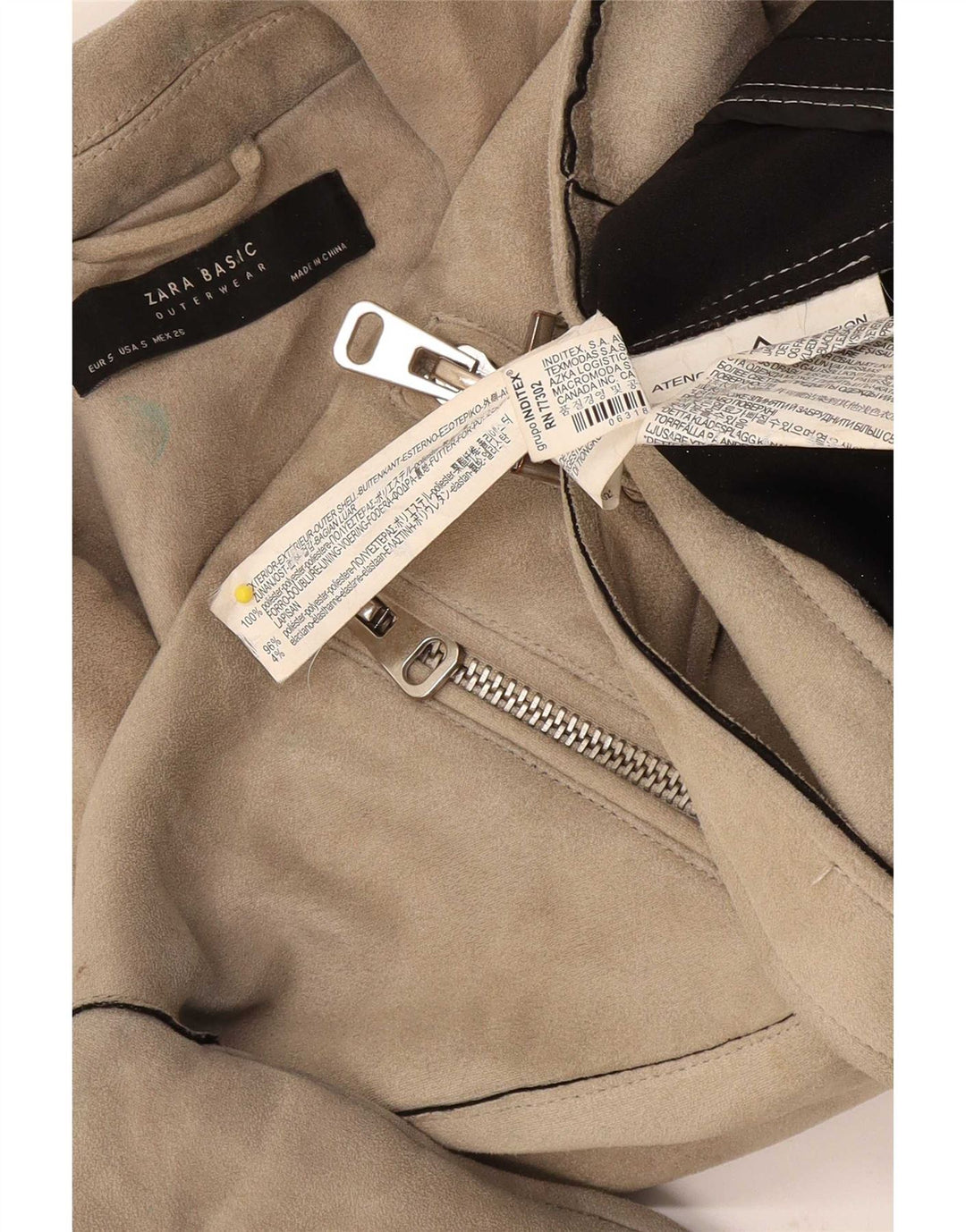 Zara Womens Crop Biker Jacket UK 10 Pequeno Poliéster Bege