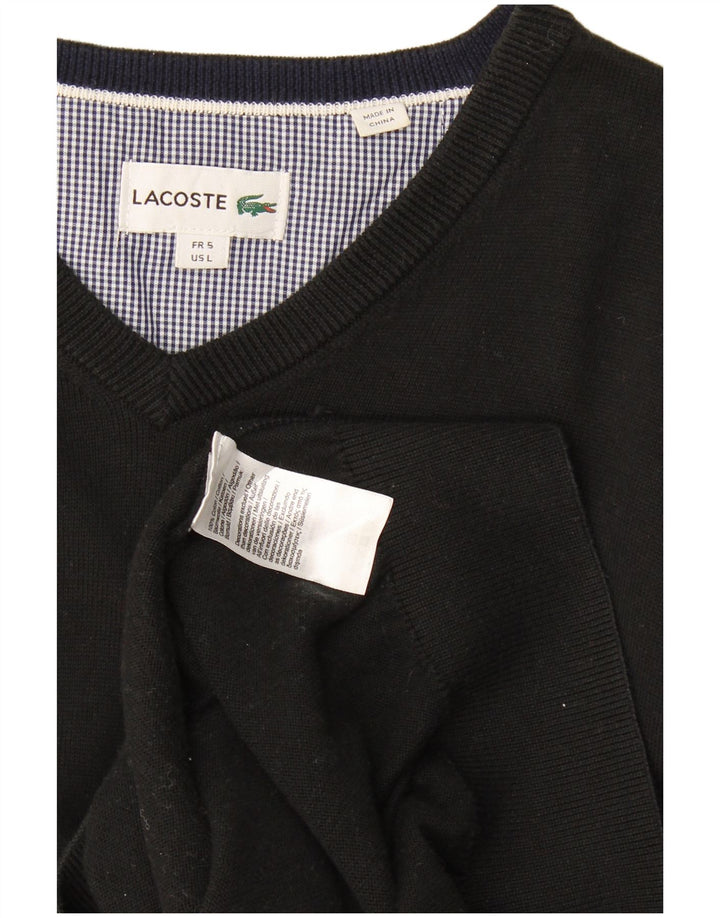 Suéter masculino Lacoste com decote em V tamanho 5 grande algodão preto