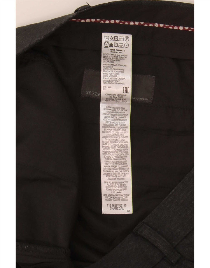 Calça masculina de ajuste regular Marks & Spencer W38 L29 poliéster cinza