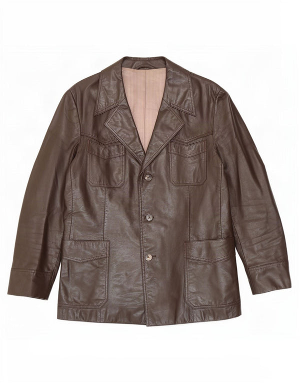 Jaqueta Blazer Monza Masculina de Couro com 3 Botões Reino Unido 38 Marrom Médio