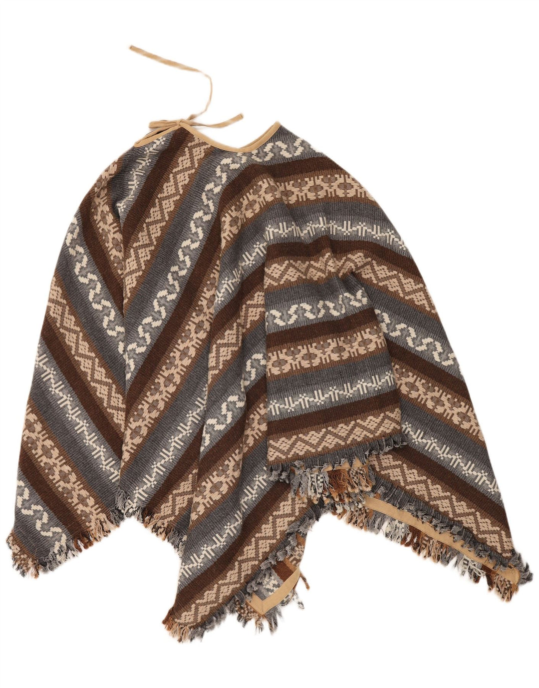 Poncho feminino vintage tamanho único marrom geométrico asteca