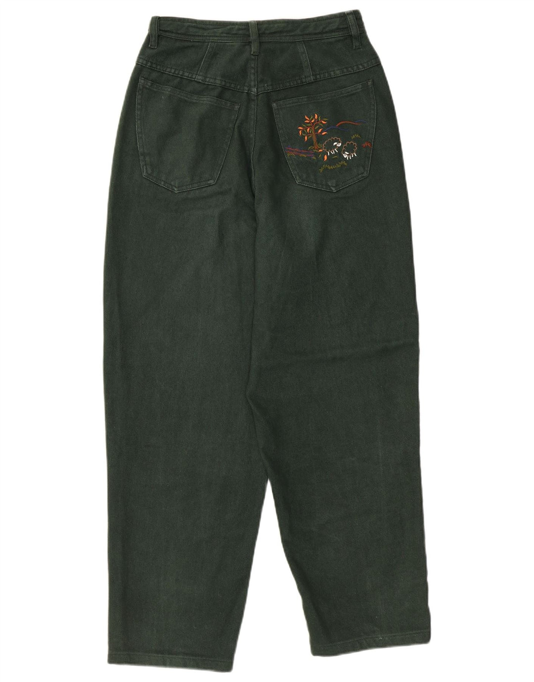 PETRESSA Jeans feminino cintura alta cônico UE 36 pequeno W26 L26 algodão verde