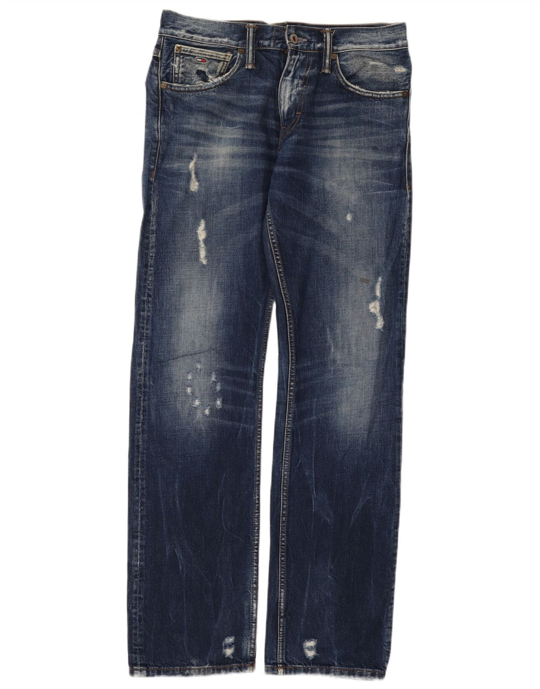 Tommy Hilfiger feminino Ryder Distressed Regular Straight Jeans W29 L32 Azul