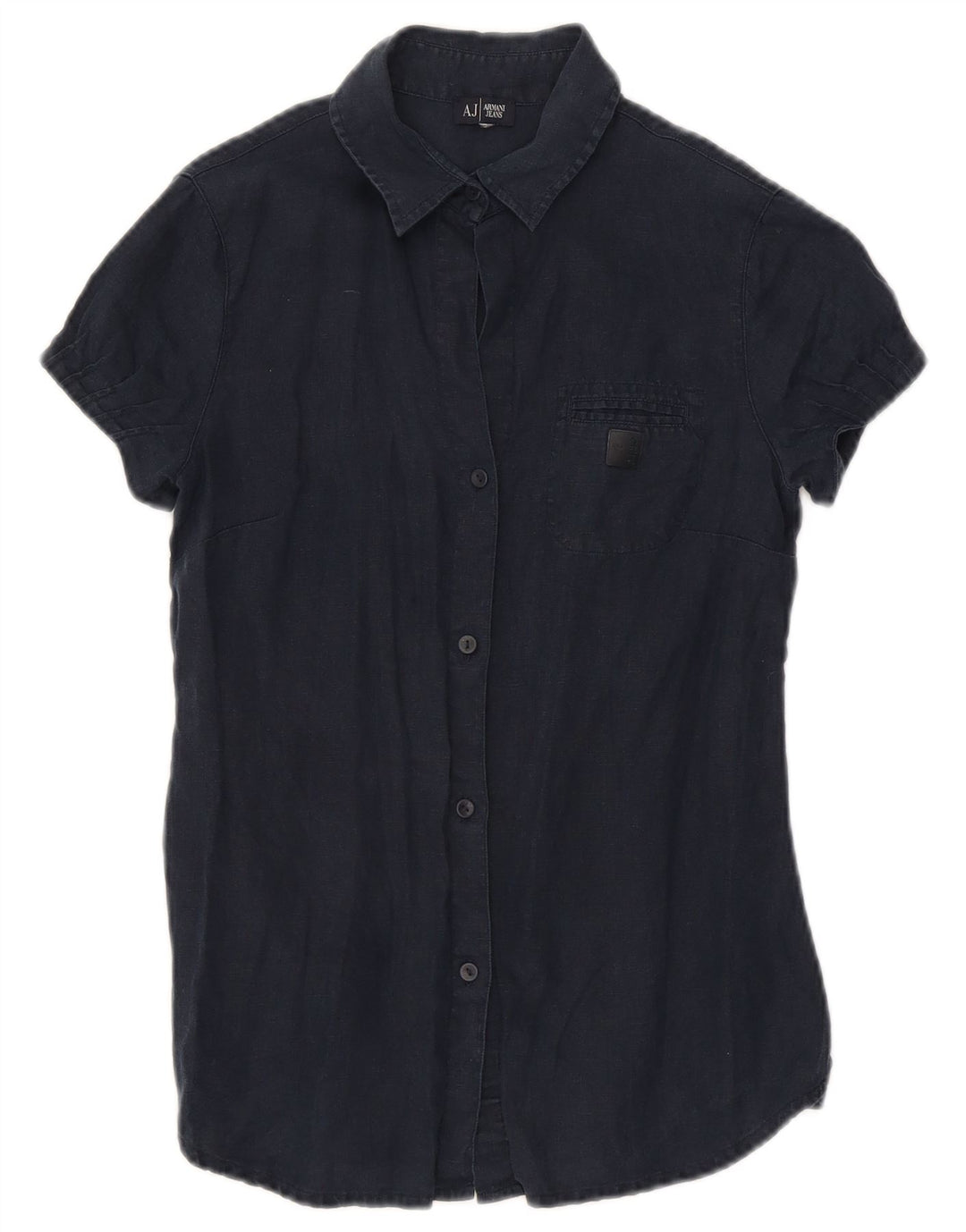 Camisa feminina de manga curta Armani UK 10 pequena azul marinho