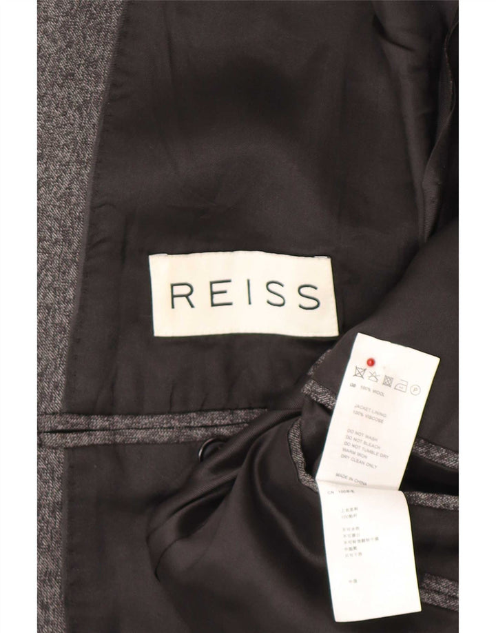 Jaqueta blazer masculina Reiss com 2 botões Reino Unido 38 lã manchada cinza médio