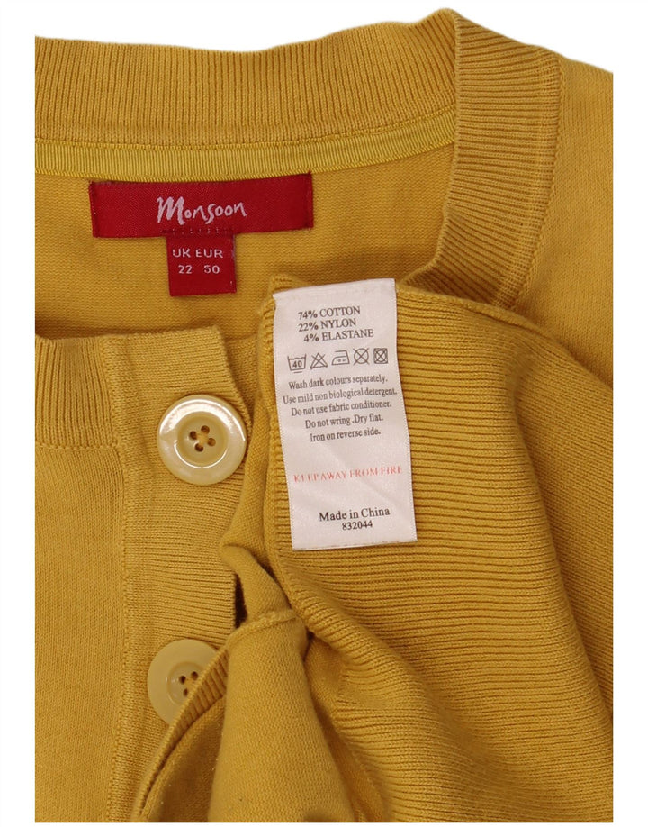 Suéter cardigã feminino Monsoon UK 22 3XL algodão amarelo