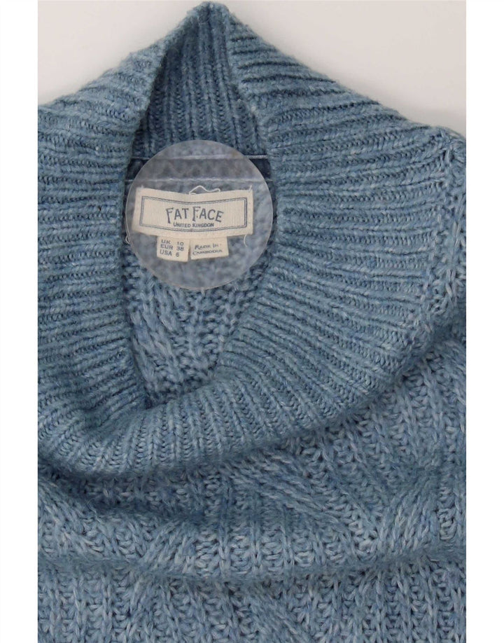 Suéter feminino Fat Face com gola de tartaruga grande Reino Unido 10 pequeno azul