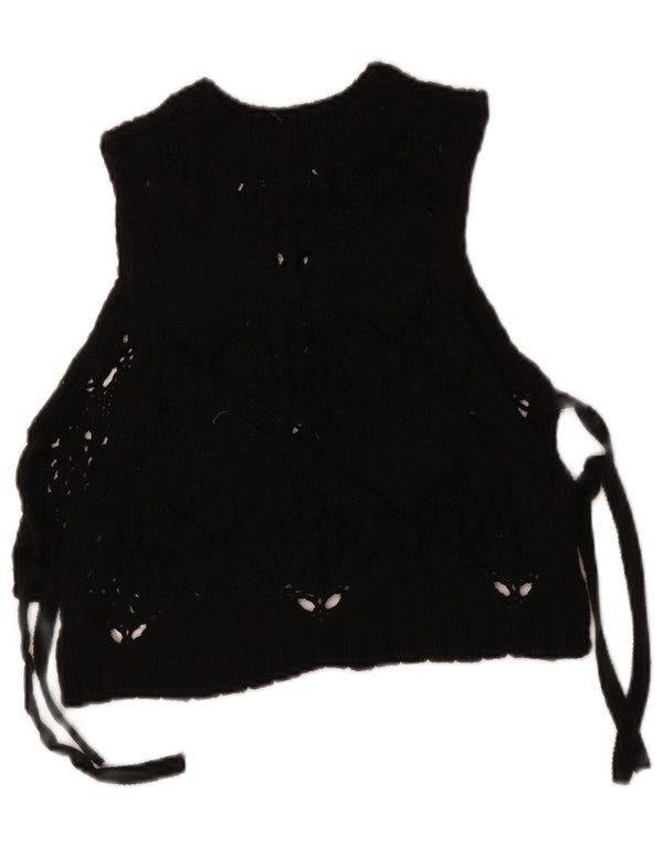 Blusa feminina de malha sem mangas Zara UK 10 poliéster preto pequeno