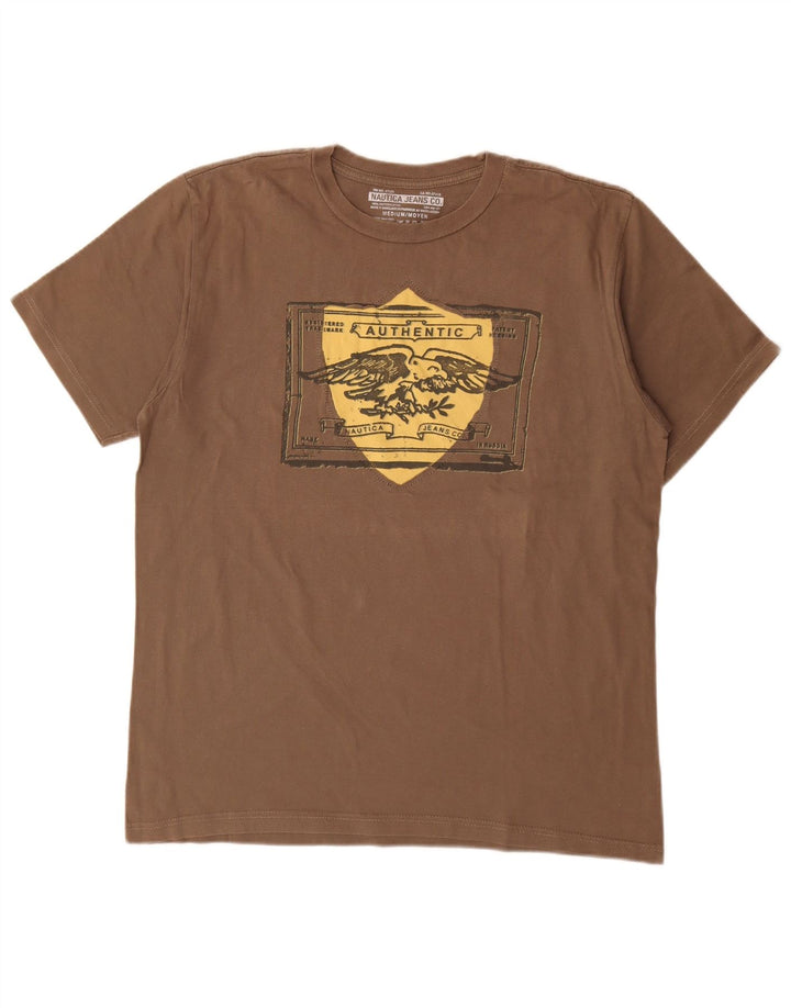 Camiseta masculina gráfica Nautica Top médio algodão marrom