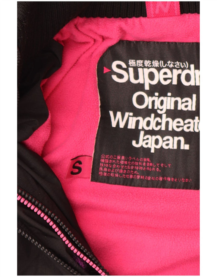 Jaqueta corta-vento feminina Superdry com capuz e capuz UK 10 pequena preta