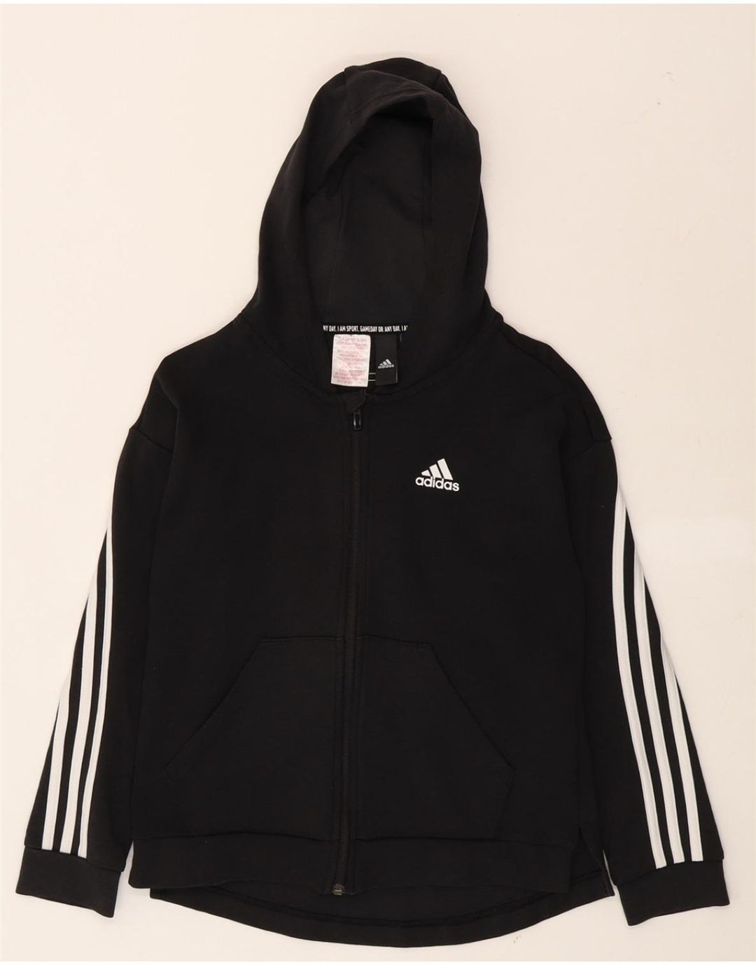 ADIDAS Girls Zip Hoodie Sweater 11-12 Years Black Cotton Vintage Adidas and Second-Hand Adidas from Messina Hembry 