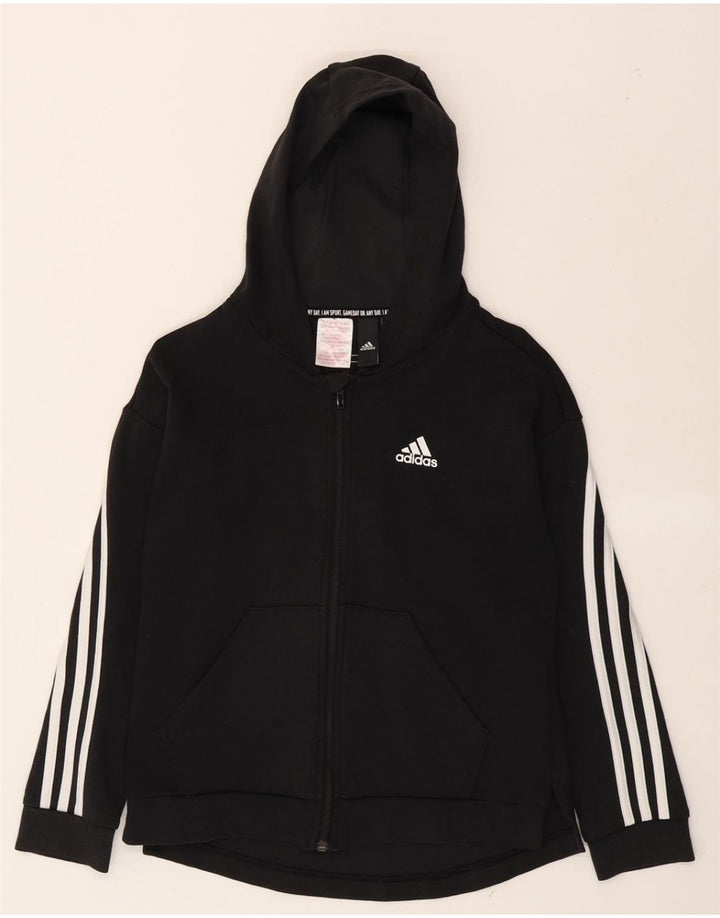 ADIDAS Girls Zip Hoodie Sweater 11-12 Years Black Cotton Vintage Adidas and Second-Hand Adidas from Messina Hembry 