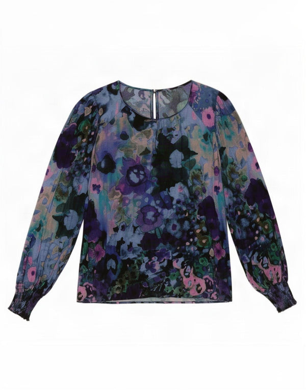 Blusa feminina transparente Desigual UK 16 grande floral multicolorida