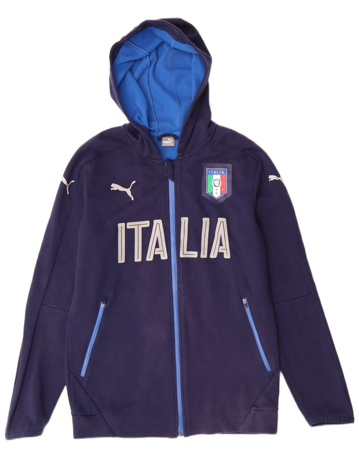 Suéter PUMA Boys Italia Graphic Zip com capuz 15-16 anos algodão azul marinho