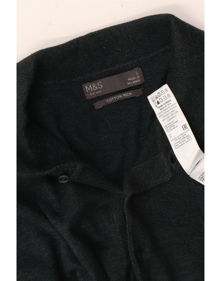 Suéter masculino Marks & Spencer com gola polo e algodão verde grande