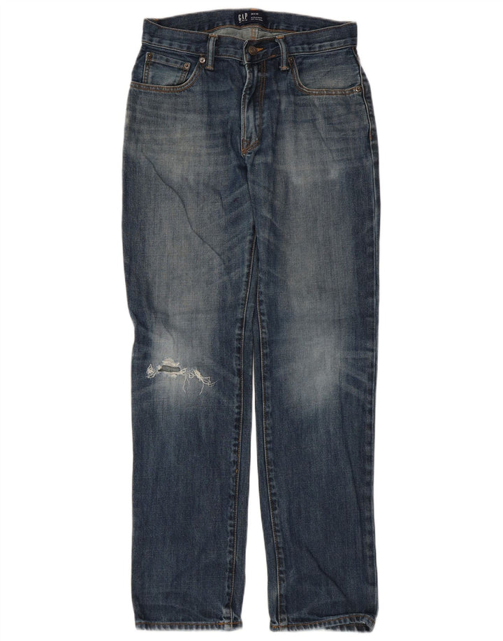 Calça jeans reta feminina Gap desgastada W28 L32 algodão azul