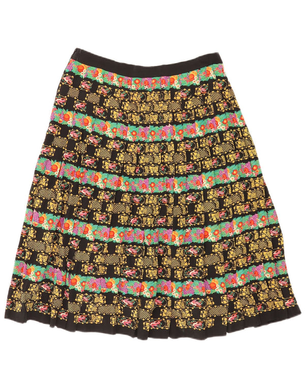 Saia plissada feminina vintage W28 médio preto floral