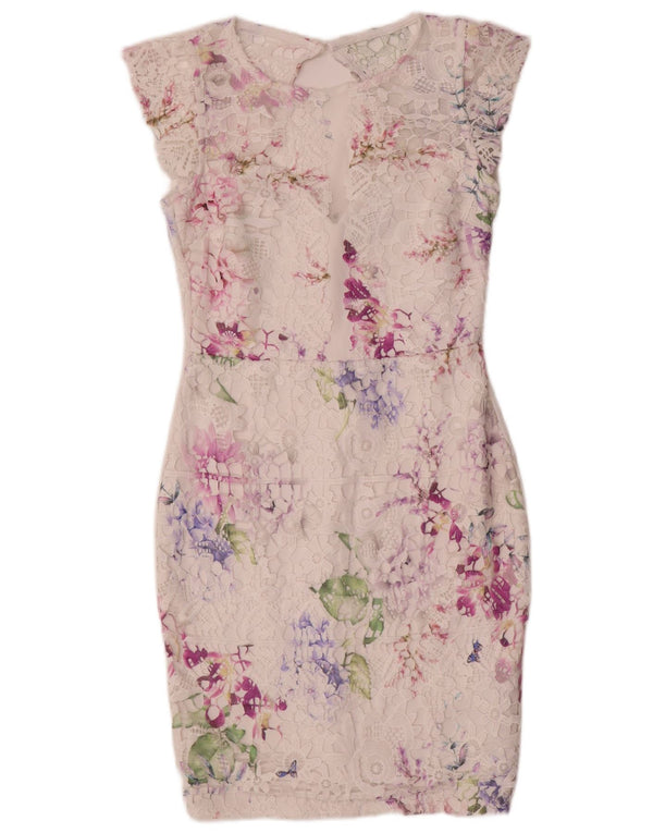 Vestido feminino Lipsy com bainha de renda UK 12 poliéster floral branco médio