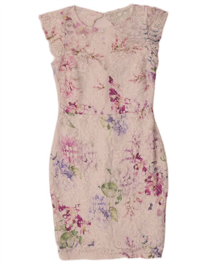 Vestido feminino Lipsy com bainha de renda UK 12 poliéster floral branco médio