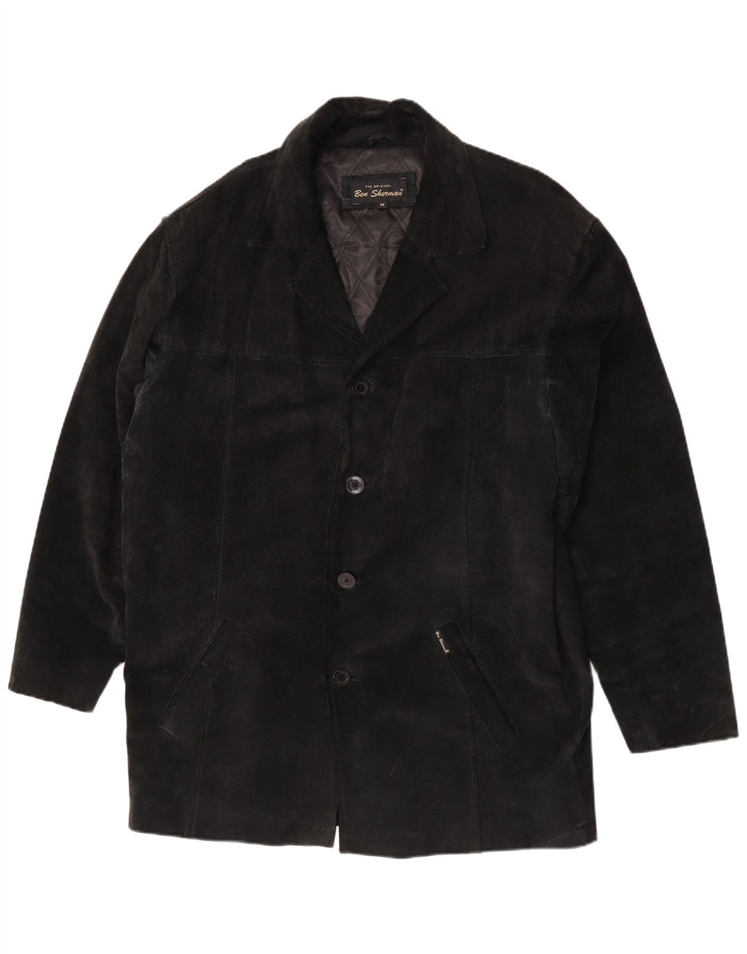 Casaco corta-vento masculino de camurça Ben Sherman Reino Unido 38 couro preto médio