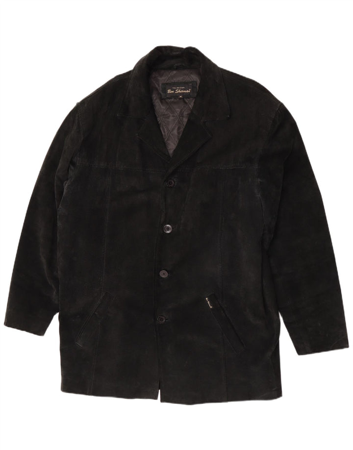 Casaco corta-vento masculino de camurça Ben Sherman Reino Unido 38 couro preto médio