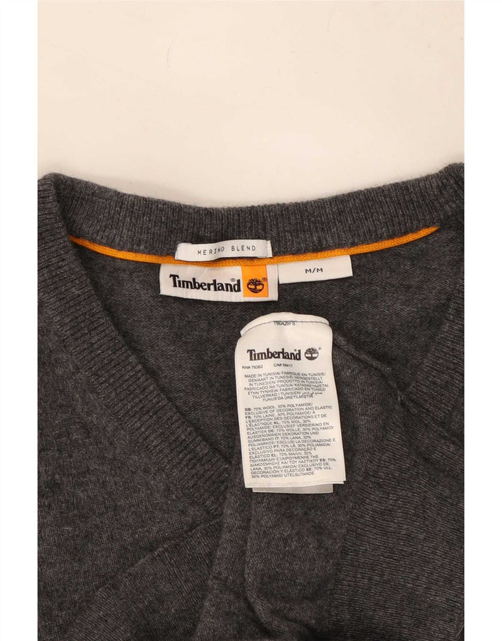 Suéter masculino Timberland com decote em V de lã cinza médio