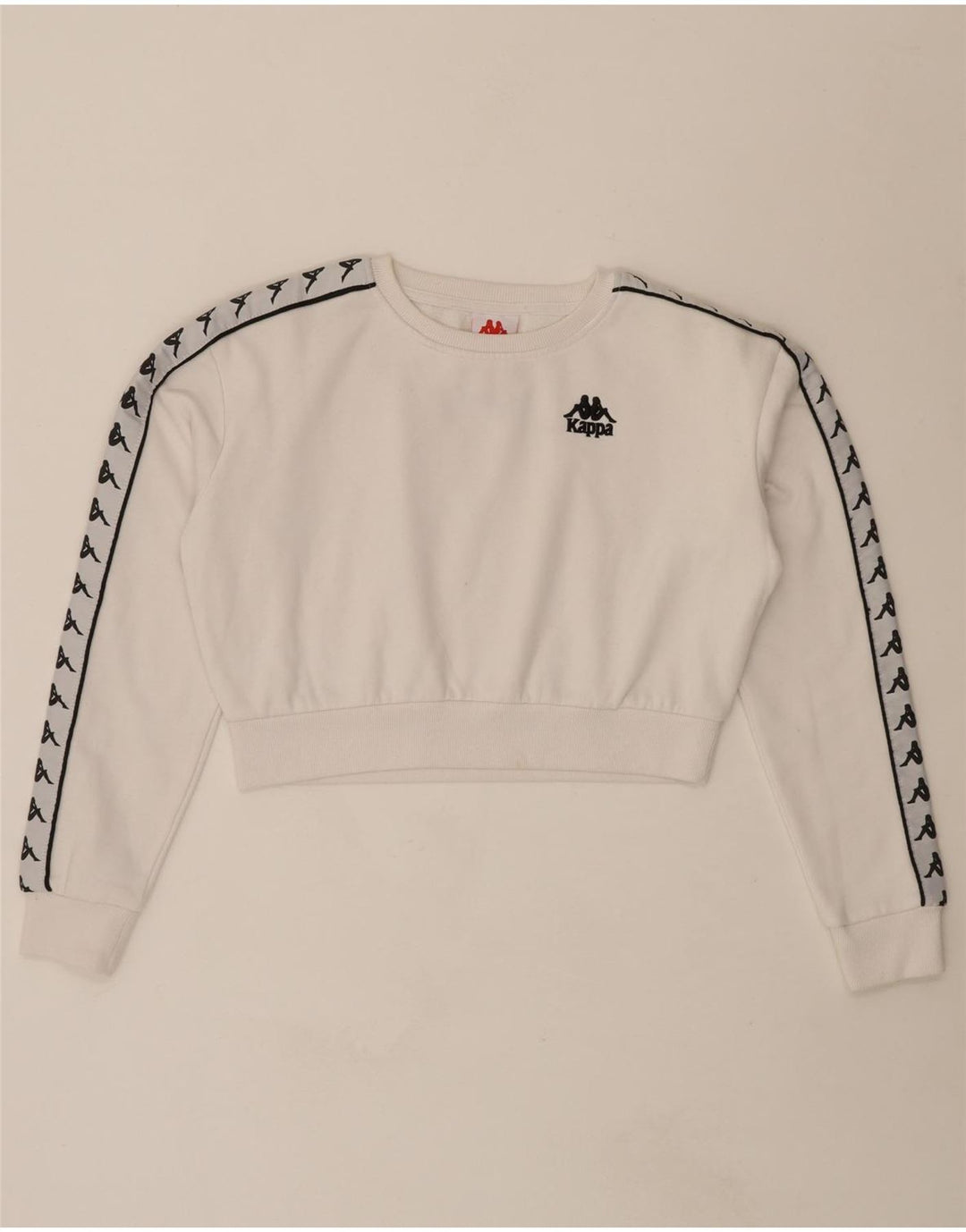 KAPPA Womens Oversized Graphic Crop Sweatshirt Jumper UK 10 Small White Vintage Kappa and Second-Hand Kappa from Messina Hembry 