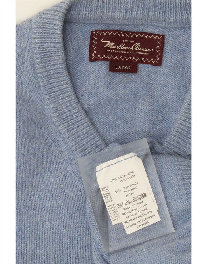 MARLBORO CLASSICS Suéter masculino com decote em V grande lã azul