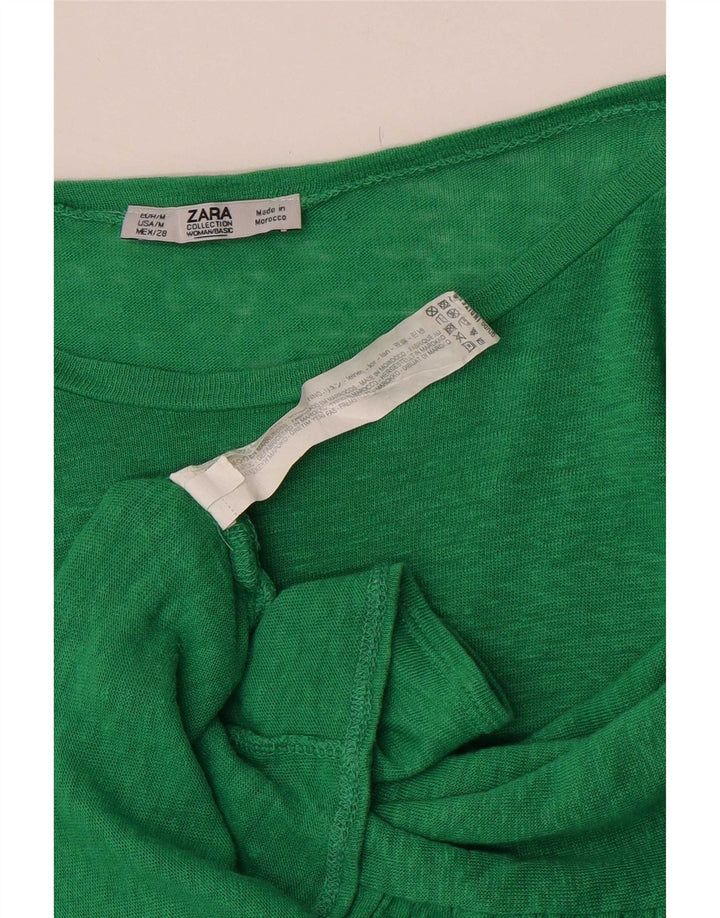 Blusa feminina Zara Batwing Top UK 14 linho verde médio