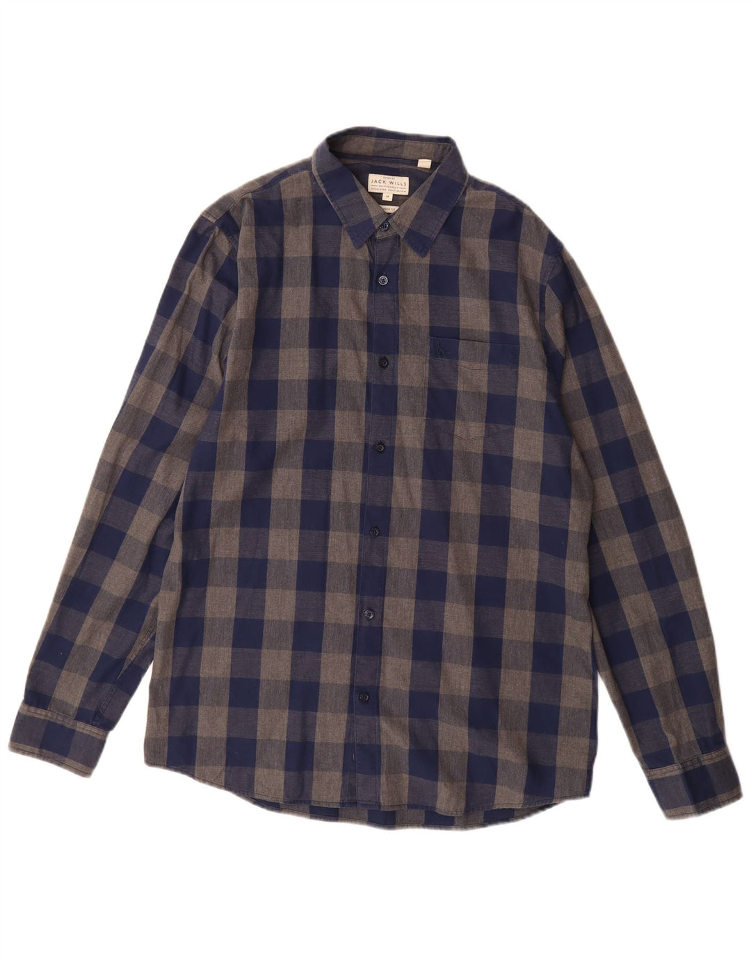 Camisa masculina de flanela de ajuste clássico Jack Wills médio azul marinho algodão guingão
