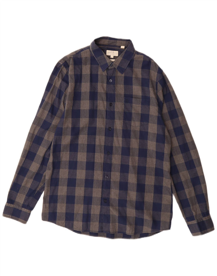 Camisa masculina de flanela de ajuste clássico Jack Wills médio azul marinho algodão guingão