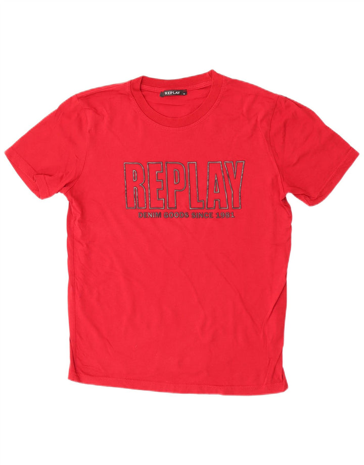 Camiseta masculina Replay com estampa gráfica pequena de algodão vermelho