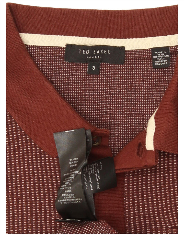 Camisa polo masculina Ted Baker tamanho 3 algodão listrado marrom médio