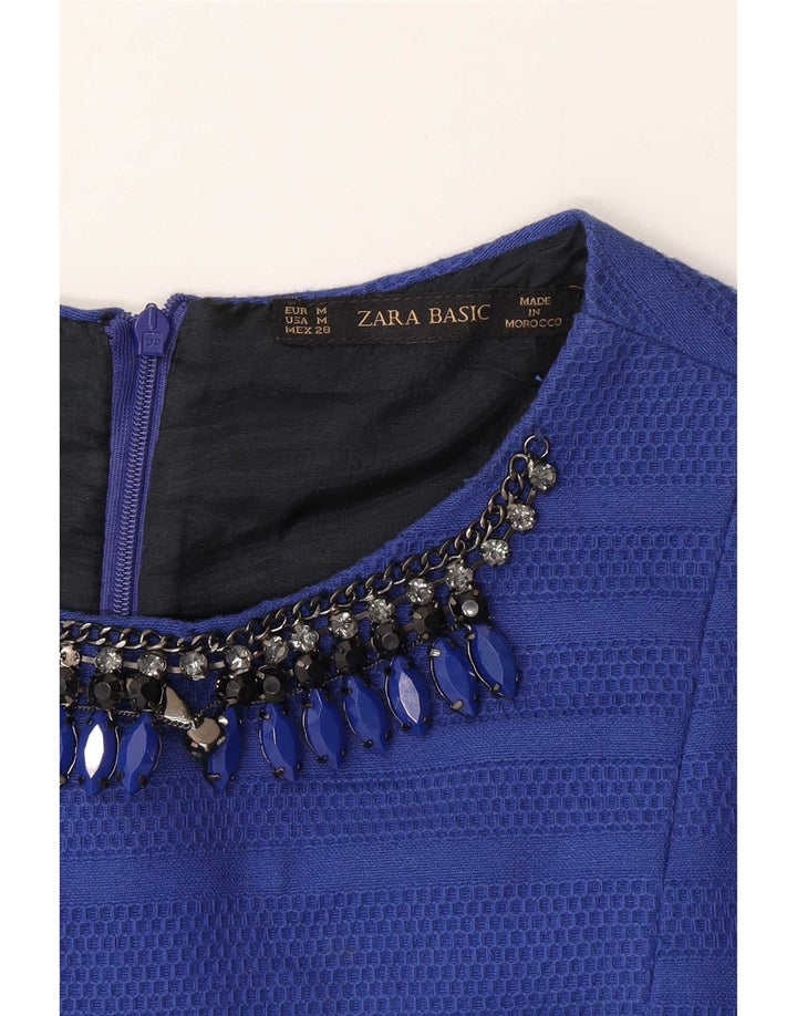 Vestido feminino Zara A-Line UK 12 listrado azul médio