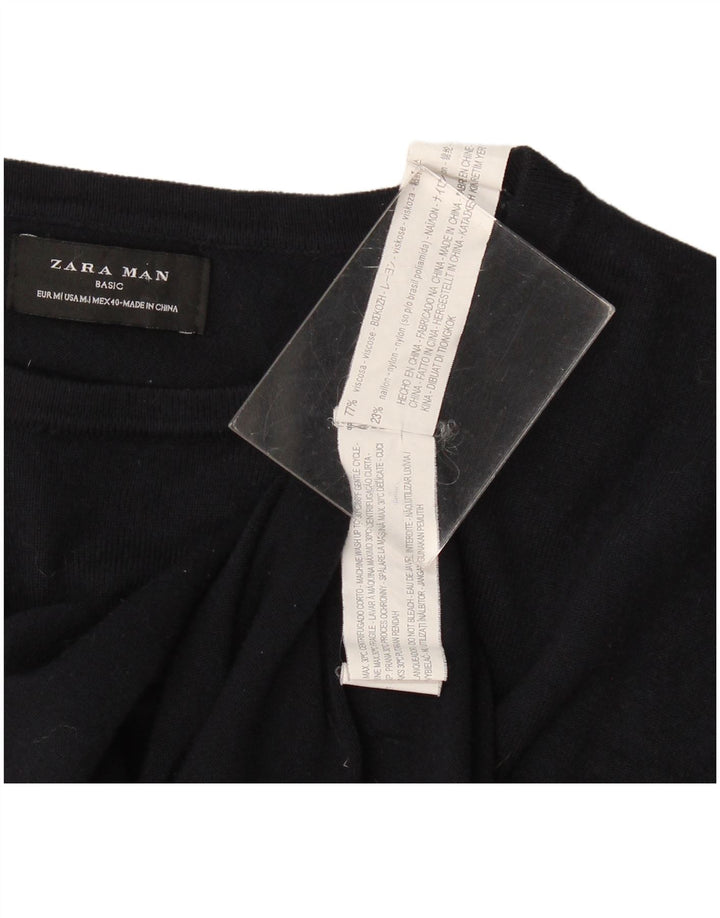 Zara Suéter masculino com gola canoa e viscose azul marinho médio