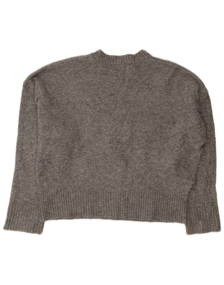 Zara Suéter feminino oversized com gola redonda Reino Unido 10 pequeno cinza acrílico