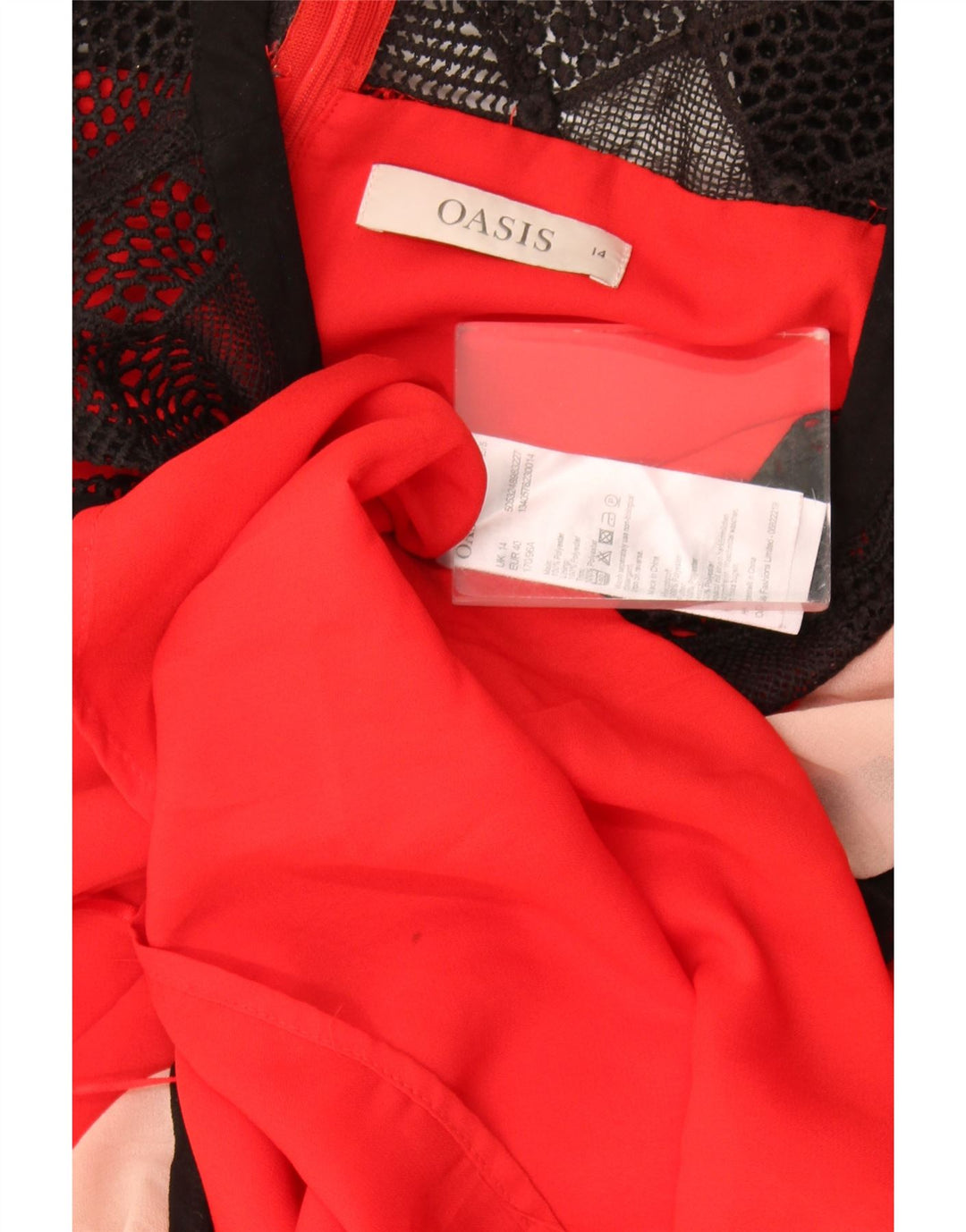 Vestido feminino Oasis sem mangas evasê UK 14 grande bloco colorido vermelho poliéster