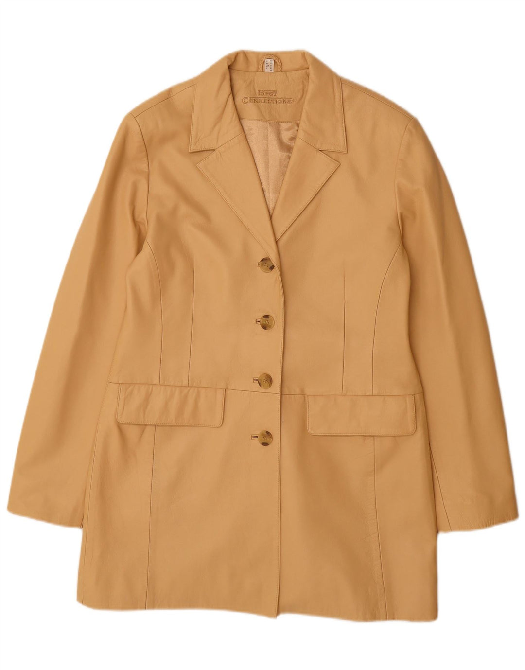 Casaco de couro feminino vintage Reino Unido 14 couro bege grande