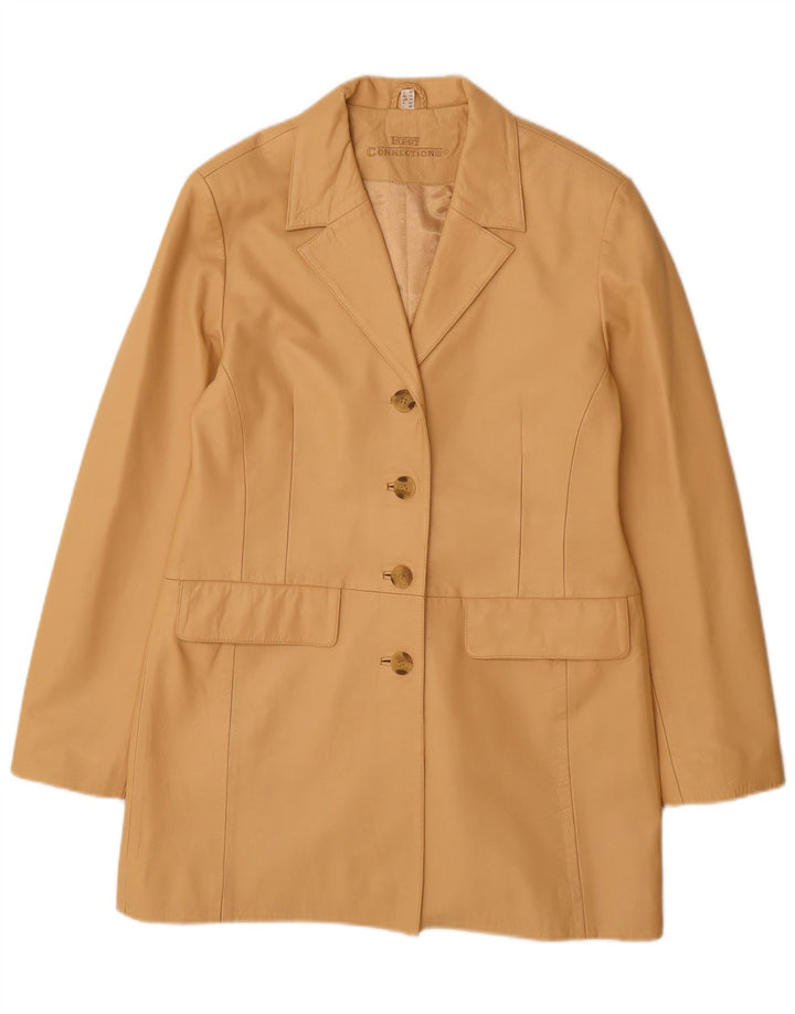 Casaco de couro feminino vintage Reino Unido 14 couro bege grande