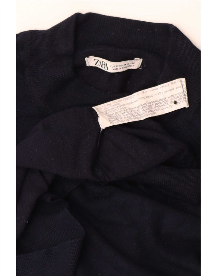 Zara Suéter masculino com gola redonda e viscose azul marinho médio