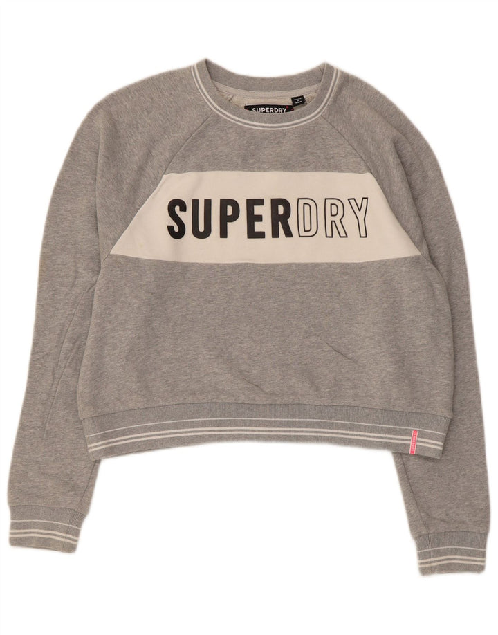 Superdry Womens Crop Graphic Moletom Jumper UK 14 Médio Algodão Cinza
