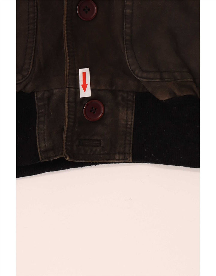 Jaqueta bomber masculina vintage de camurça Reino Unido 40 grande cáqui