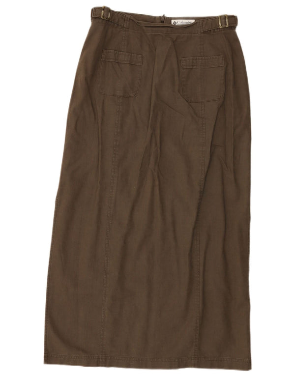 Saia midi feminina COLUMBIA Reino Unido 10 pequena W28 linho cáqui
