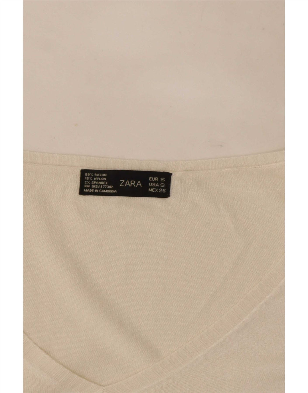 Top feminino Zara de manga comprida UK 10 pequeno rayon branco