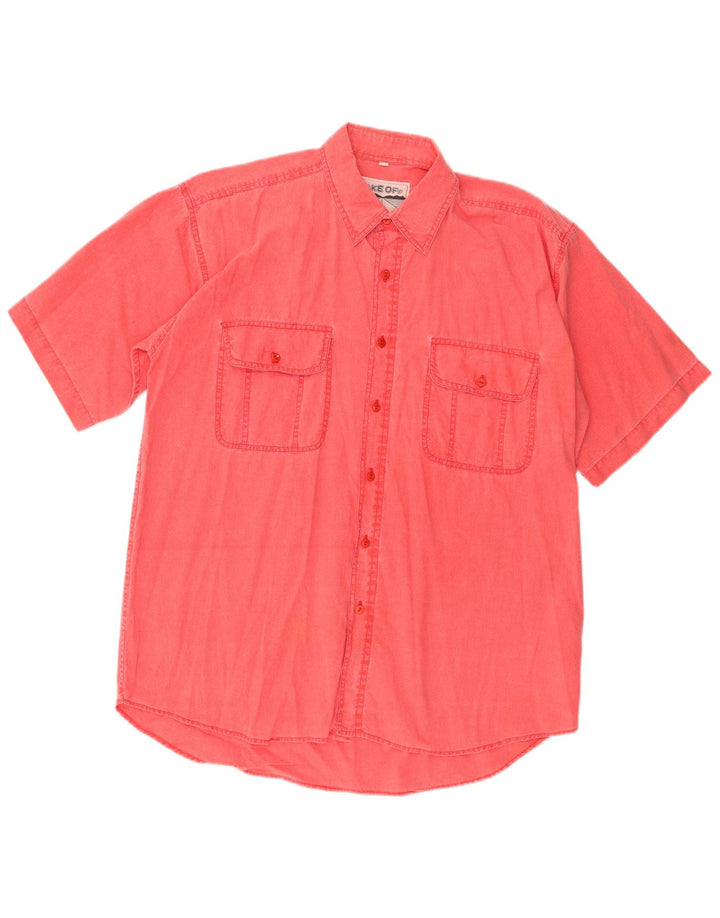 Camisa masculina vintage com ajuste relaxado grande rosa algodão