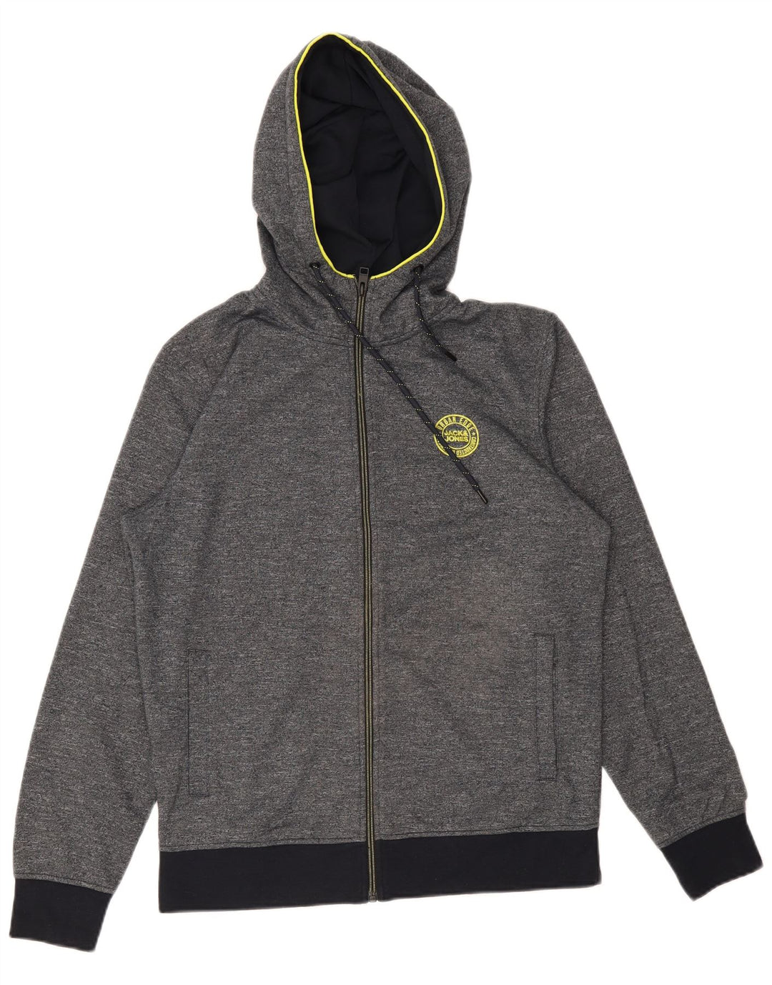 Suéter masculino Jack & Jones com capuz e zíper cinza médio algodão manchado