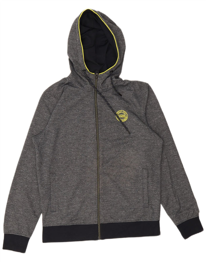 Suéter masculino Jack & Jones com capuz e zíper cinza médio algodão manchado