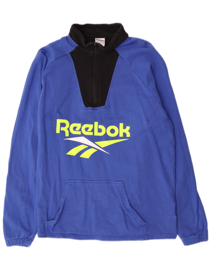Reebok Mens Graphic 1/4 Zip Moletom Jumper Médio Azul Algodão
